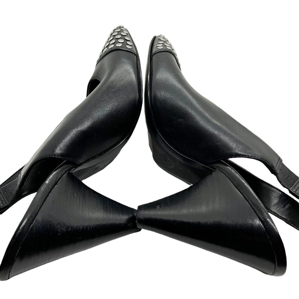 Michael Kors Slingback Heels Womens Gemma Black Flat Silver Tone Studded Size 5M - Picture 6 of 16